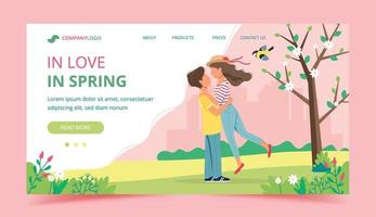 coppia di innamorati nel modello di landing page di primavera vettore