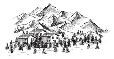 paesaggio di montagna, illustrazione disegnata a mano vettore