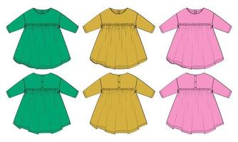 bambino ragazze vestito design tecnico piatto schizzo vettore illustrazione modello