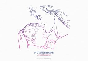 Siluetta disegnata vettore di mamma e bambino