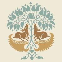 Vintage ▾ natura emblema, con cervo, alberi e fogliame. vettore