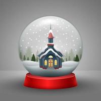 Natale carta con Chiesa nel il neve globo vettore