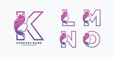 lettera k,l,m,n,o logo design con bellezza fiore creativo concetto premio vettore