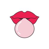 pop donna rosso labbra soffiaggio bolla gomma schema disegno etichetta vettore