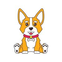 carino cartone animato corgi cane cucciolo seduta e sorridente con lingua su i fumetti etichetta vettore