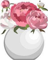 mazzo di rosa peonie nel bianca il giro ceramica vaso. isolato su bianca sfondo vettore