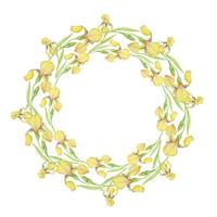 giallo iridi, bellissimo delicato ghirlanda di fiori e foglie, acquerello illustrazione . vettore