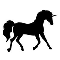 unicorno silhouette, nero piatto pianura design. Magia creatura contorno vettore