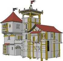 medievale castello, illustrazione, vettore su bianca sfondo.