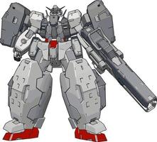 forte robot con grande pistola, illustrazione, vettore su bianca sfondo.