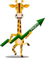 giraffa con verde freccia, illustrazione, vettore su bianca sfondo.