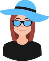 ragazza con blu cappello e occhiali da sole, illustrazione, vettore su bianca sfondo