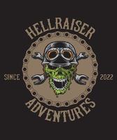 Hellraiser avventuriero maglietta disegno, zombie motociclista maglietta design. vettore
