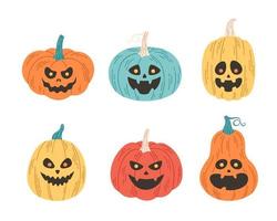 Halloween zucche collezione, Jack o'lantern. contento Halloween, trucco o trattare. Halloween elementi. vettore