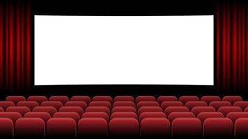 cinema cinema con schermo bianco e sedile rosso vettore