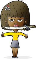 cartone animato donna con coltello fra denti vettore