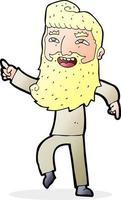 cartone animato uomo con barba ridendo e puntamento vettore