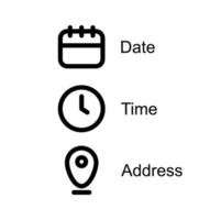 Data e tempo Posizione indirizzo icona nel piatto stile. evento Messaggio vettore illustrazione su isolato sfondo. informazione cartello attività commerciale concetto