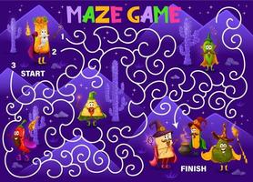 labirinto labirinto gioco, cartone animato messicano cibo maghi vettore