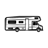 Vintage ▾ retrò furgone autobus per campeggio. può essere Usato piace emblema, logo, distintivo, etichetta. marchio, manifesto o Stampa. monocromatico grafico arte. vettore