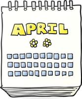 cartone animato calendario mostrando mese di aprile vettore