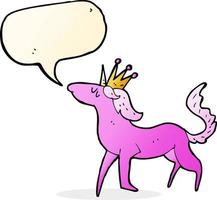 cartone animato unicorno con discorso bolla vettore