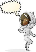 cartone animato donna indossare spazio casco con discorso bolla vettore