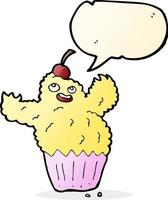 cartone animato Cupcake mostro con discorso bolla vettore