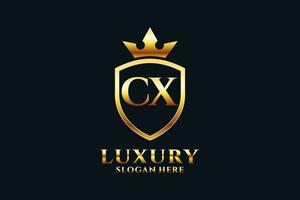 iniziale cx elegante lusso monogramma logo o distintivo modello con pergamene e reale corona - Perfetto per lussuoso il branding progetti vettore