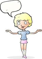 cartone animato donna diffusione braccia con discorso bolla vettore