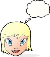 cartone animato femmina viso con pensato bolla vettore