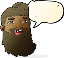 cartone animato ridendo barbuto uomo con discorso bolla vettore