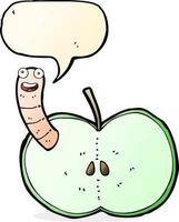 cartone animato Mela con verme con discorso bolla vettore