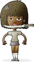 cartone animato donna con coltello fra denti vettore