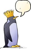 cartone animato imperatore pinguino con discorso bolla vettore