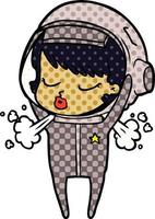 cartone animato bella astronauta ragazza assunzione via casco vettore