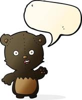 cartone animato agitando nero orso cucciolo con discorso bolla vettore