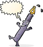 cartone animato penna personaggio con discorso bolla vettore