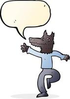 cartone animato contento lupo uomo con discorso bolla vettore