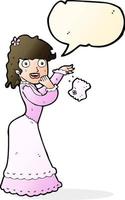 cartone animato vittoriano donna lancio fazzoletto con discorso bolla vettore