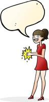 cartone animato donna battimani mani con discorso bolla vettore