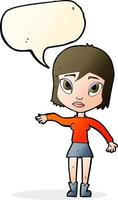 cartone animato donna agitando mano con discorso bolla vettore