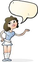 cartone animato cameriera servendo con discorso bolla vettore