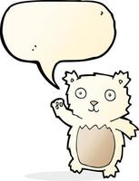 cartone animato agitando polare orso cucciolo con discorso bolla vettore