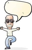 cartone animato vecchio uomo indossare grande bicchieri con discorso bolla vettore