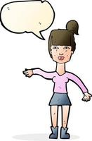 cartone animato donna fabbricazione sbrigativo gesto con discorso bolla vettore