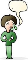 cartone animato donna attaccare su lingua con discorso bolla vettore