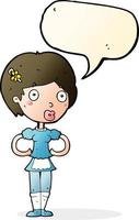 cartone animato donna nel francese domestica attrezzatura con discorso bolla vettore