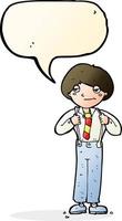 cartone animato uomo indossare bretelle con discorso bolla vettore
