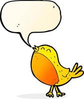 cartone animato cantando uccello con discorso bolla vettore